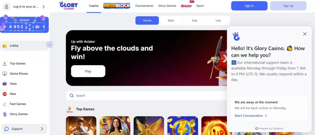 Round-the-Clock Customer Service at Casino Glory